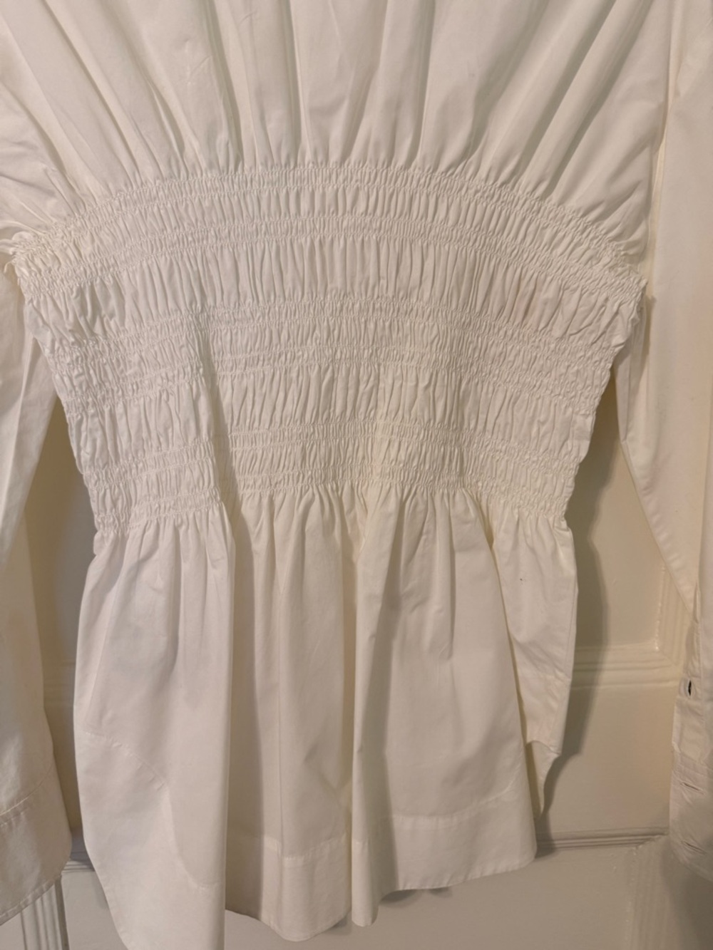 GANNI Shirred Cotton Poplin Blouse in White - Picture 8 of 13